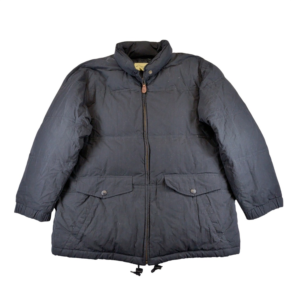 Eddie Bauer Womens Medium Black Goose Down Puffer Jacket Quilted Full Zip Korea